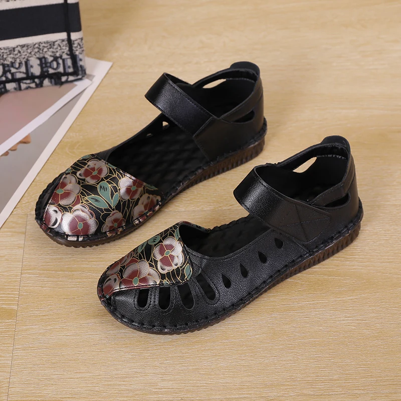 

Новые женские богемные винтажные стильные рандомные летние туфли с ремешком на пятке и круглым закрытым носком женские туфли из натуральной кожи с принтом 2023