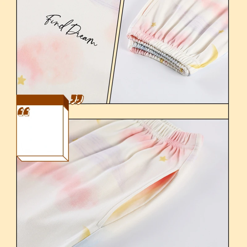 Pajamas for Women Summer Thin Cotton Short-sleeved Trousers Two-piece Suit Round Neck Cute Style Can Be Worn Outside Loungewear