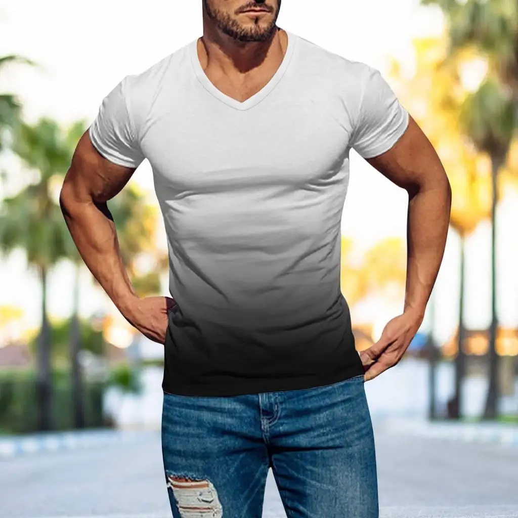 

V-neck Men T-shirt Fitness Men's Sports T Shirt Fashion Short Sleeve Tops Oversized Summer Male Tees 3d Tie-dye Print Clothing