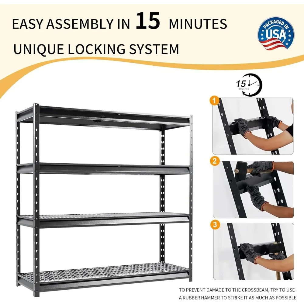 Сверхмощные гаражные стеллажи шириной 72 дюйма 8000 фунтов 4-х уровневые