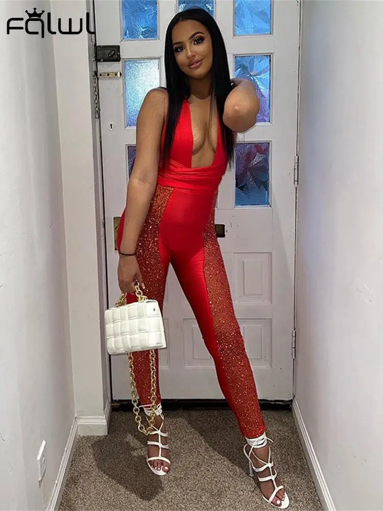 

FQLWL Summer Sexy Bodycon Jumpsuit For Women 2022 Backless Sleeveless Rompers Womens Jumpsuit One Piece Outfits For Women