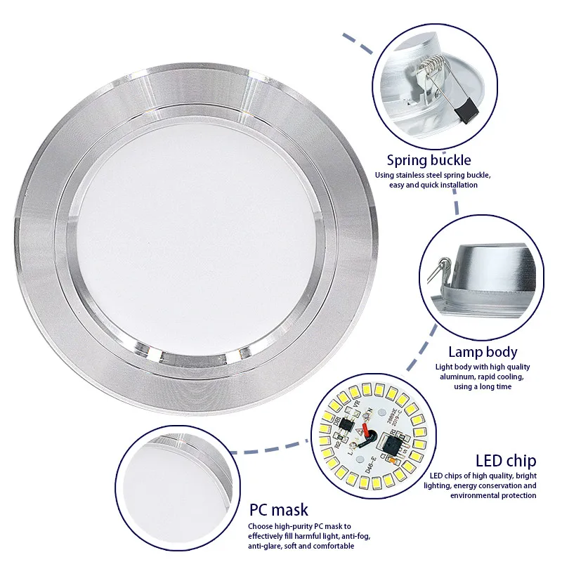 

Circular LED Ceiling Light Recessed Down Light Warm White Cold White Interior Bedroom Lighting Home Decor