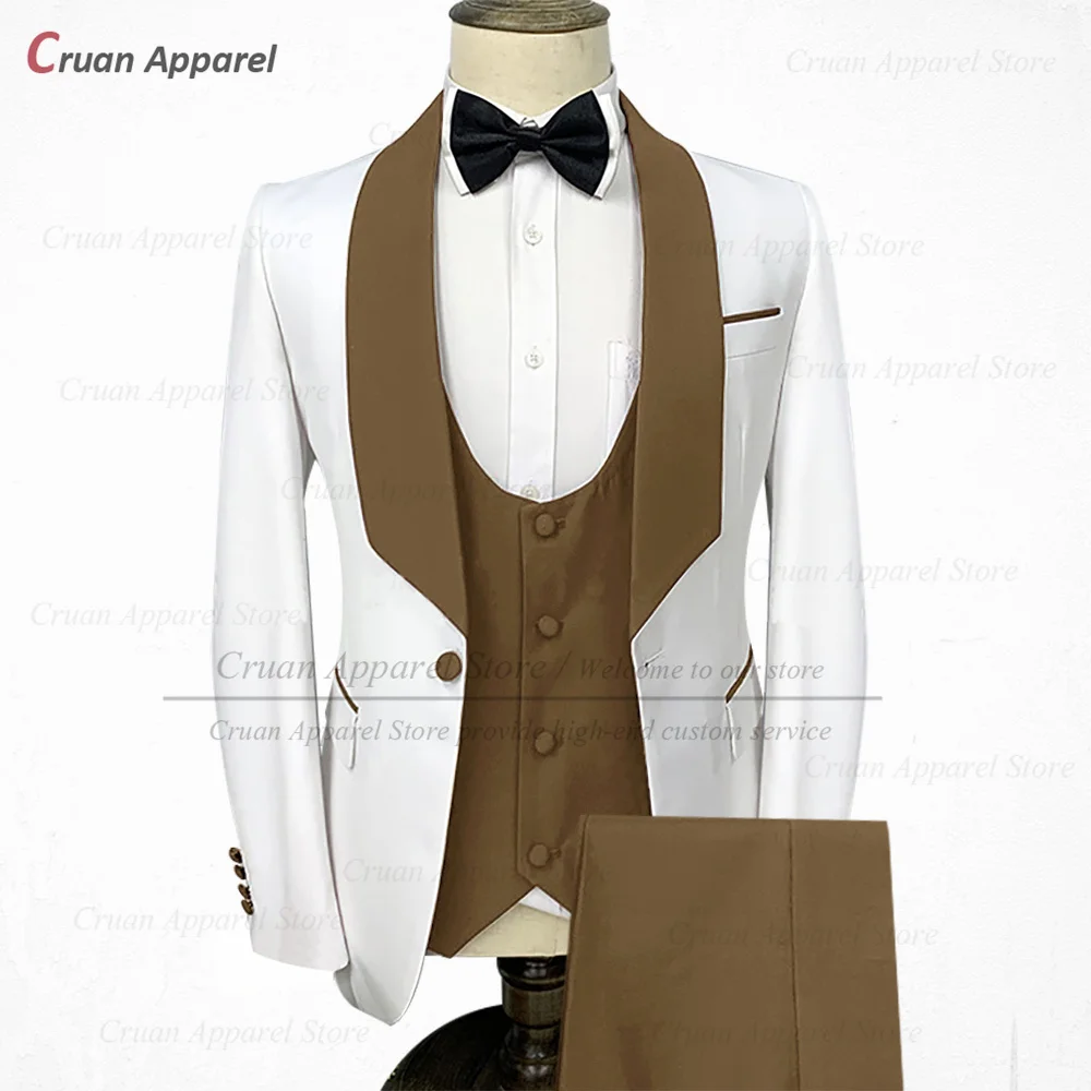 Мужские костюмы цвета слоновой кости фиолетового приталенный костюм для жениха