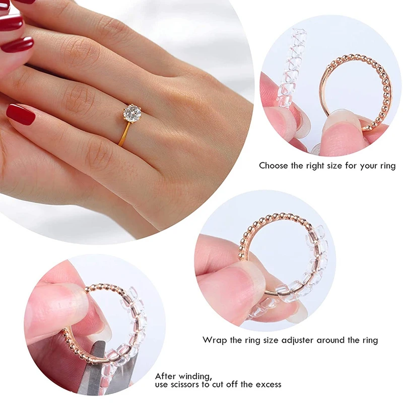

Uclio Invisible Ring Size Adjusters Guard Ring Sizer Loose Ring Size Adjusters with Ring Sizer Measuring Tool Polishing Cloth