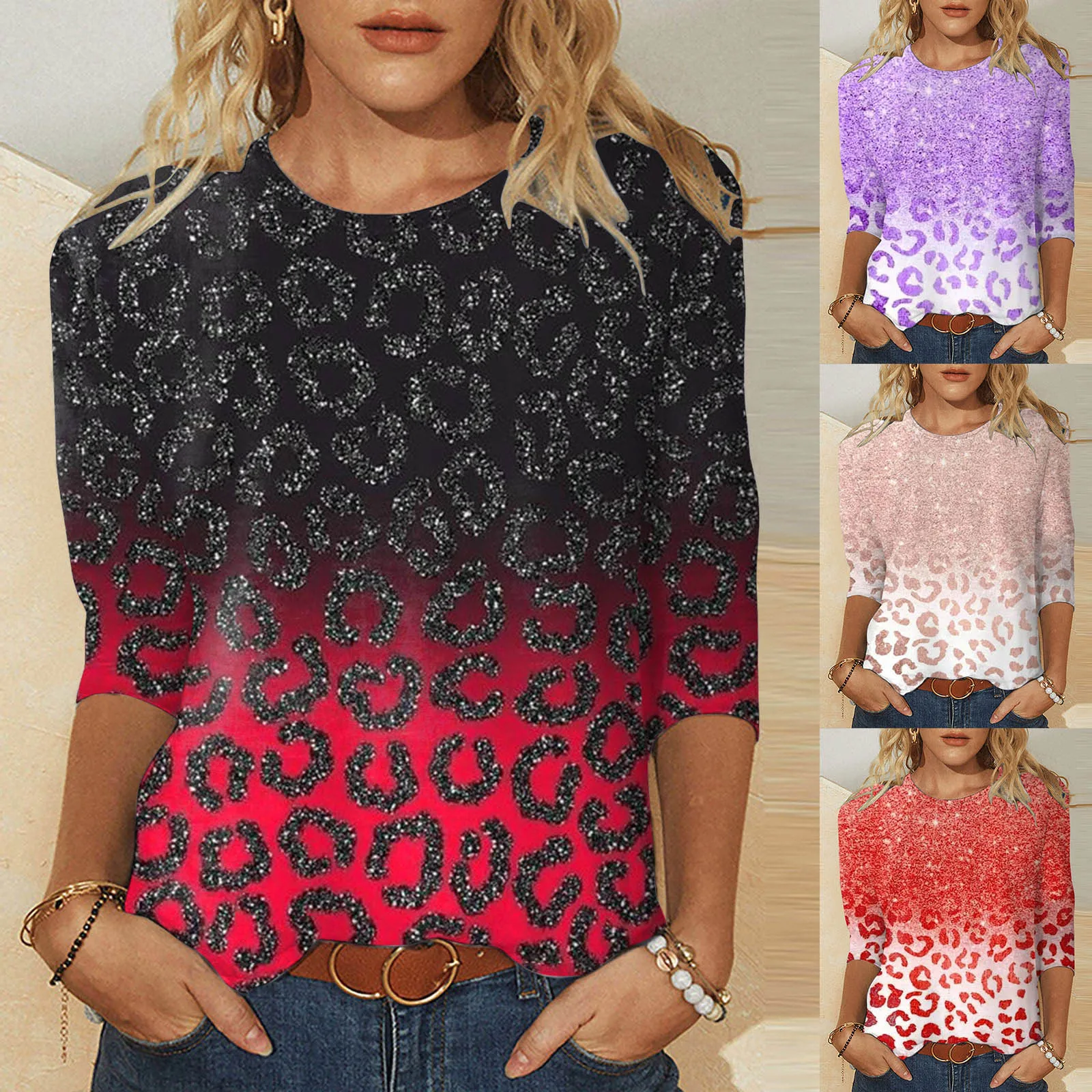 

Womens Fashion Three Quarter Sleeve Crew Neck T Shirt Casual Printed T Shirt Tops 3 V Womens Athletic T Shirt Pack