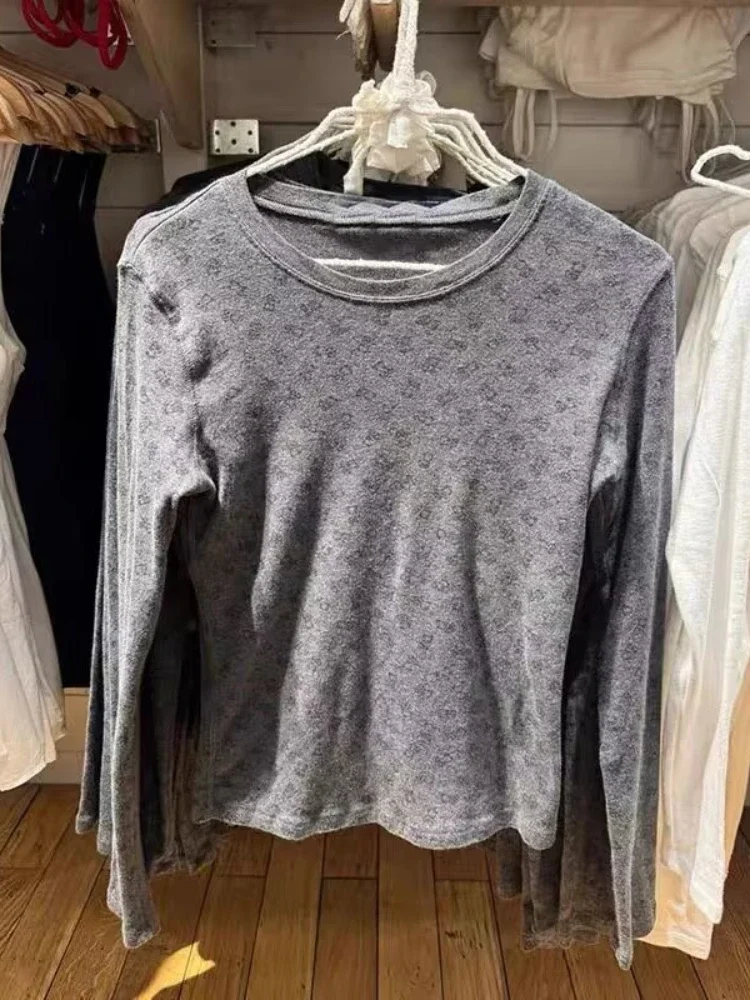 Хлопковая футболка с длинными рукавами для женщин осень 2024 повседневный базовый