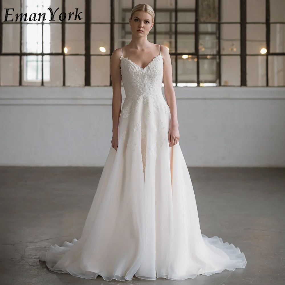 

MoonlightShadow Vintage Wedding Dress Backless Spaghetti Straps V-Neck 2024 New Ladies Party Vestido De Casamento Customised