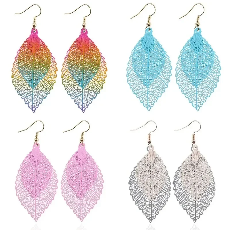 Красочные Висячие Серьги В Форме Листа Для Женщин Винтажные Длинные Полые Стиле
