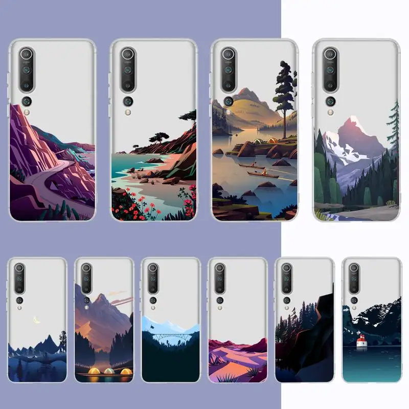 

Hand Painted Landscape Phone Case for Samsung S20 S10 lite S21 plus for Redmi Note8 9pro for Huawei P20 Clear Case