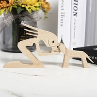 wooden family puppy craft doll creative pet sculpture desktop dining table decoration carving model suitable for dog lovers