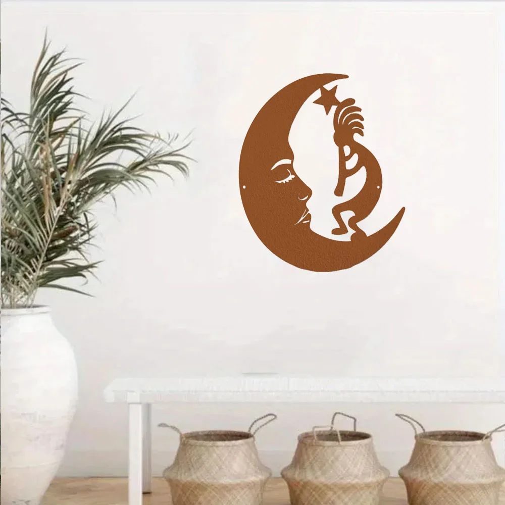 Очаровательный металлический настенный художественный знак Moon &amp Kokopelli —