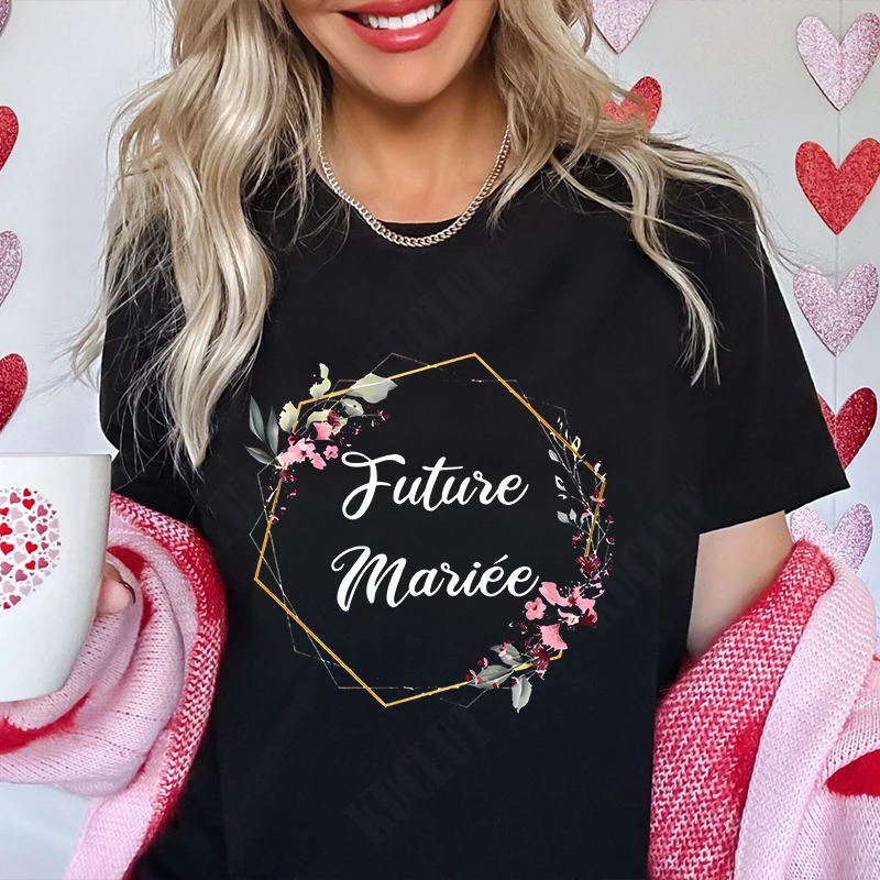 French Bridal Wedding Blouses EVJF Future Team Bride Tees Single Farewell Bachelorette Party Tshirt Fashion Flower Graphic Shirt