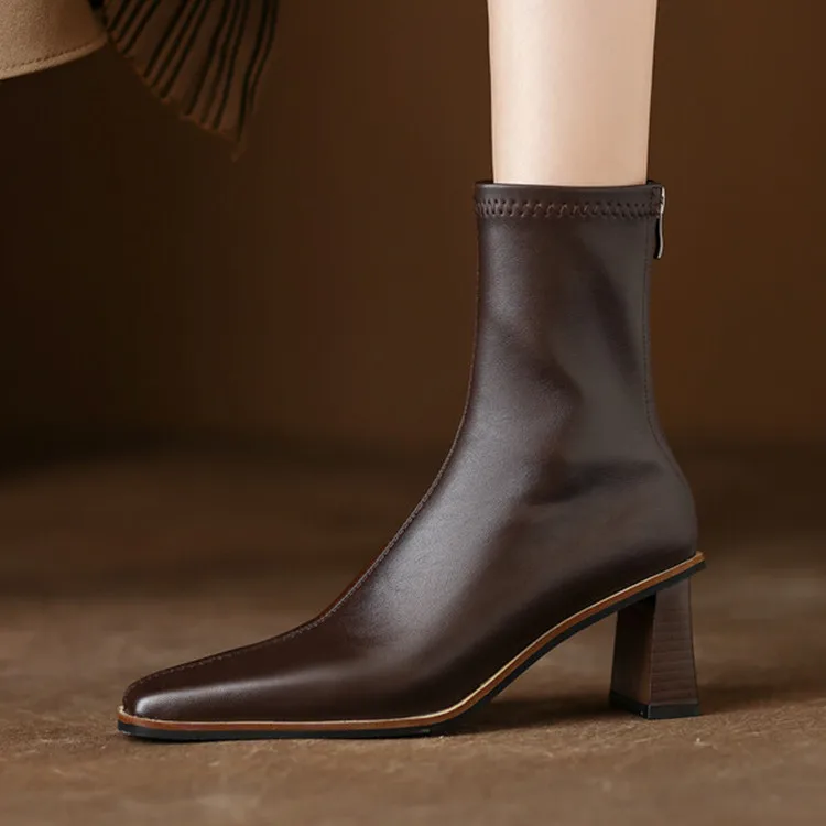 Черные кожаные эластичные короткие ботинки с квадратным носком ботильоны на