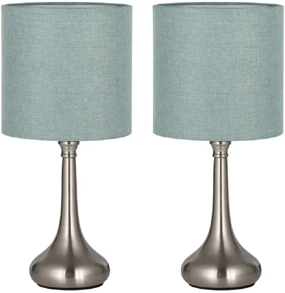 

Silver Table Lamps Small Nightstand Lamps Set of 2 Light Blue Shades
