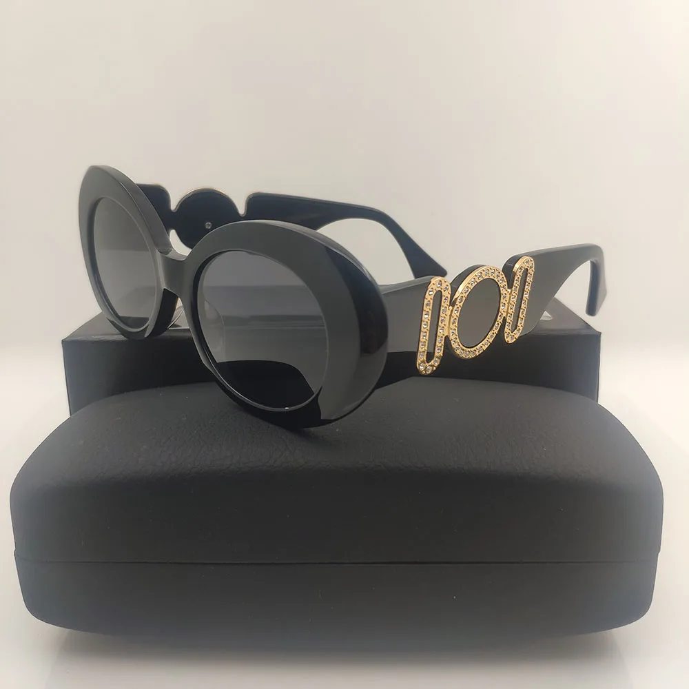 

Set Auger Acetate Sunglasses For Women Classic Ladies Party Steampunk Black Brand Designer Weird Oval Dames Sun Glasses UV400