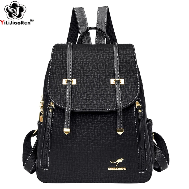 Fashion Shoulder Backpack Bag for Women Soft Leather Backpacks Purse Female Large Capacity Daypack Ladies Big Travel Bag mochila