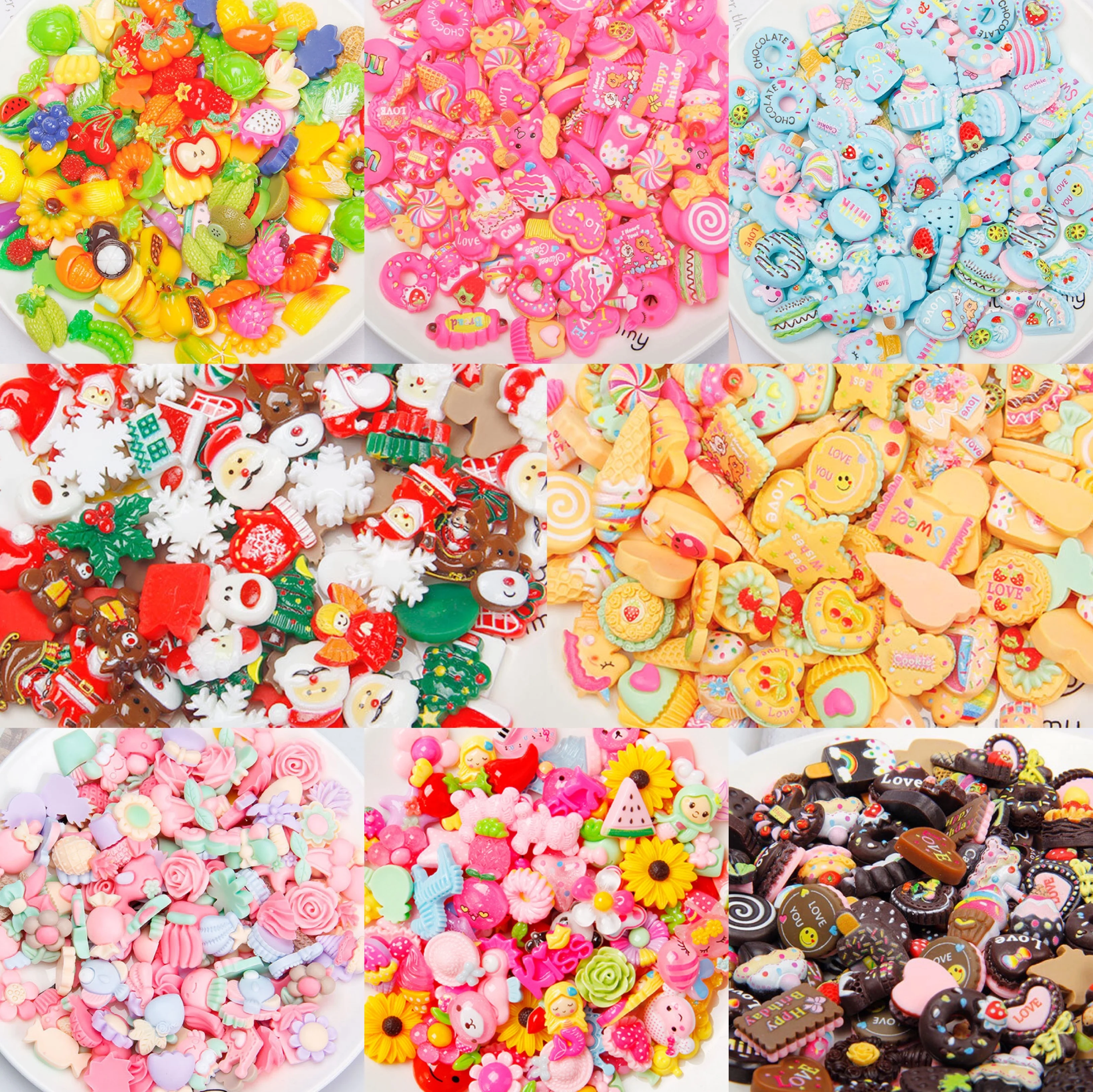 

20/100 Pcs Mix Kawaii Resin DIY Accessories Cake Cookie Flower Christmas Crafting Supply For Hair Ornament cell phone case Jewel
