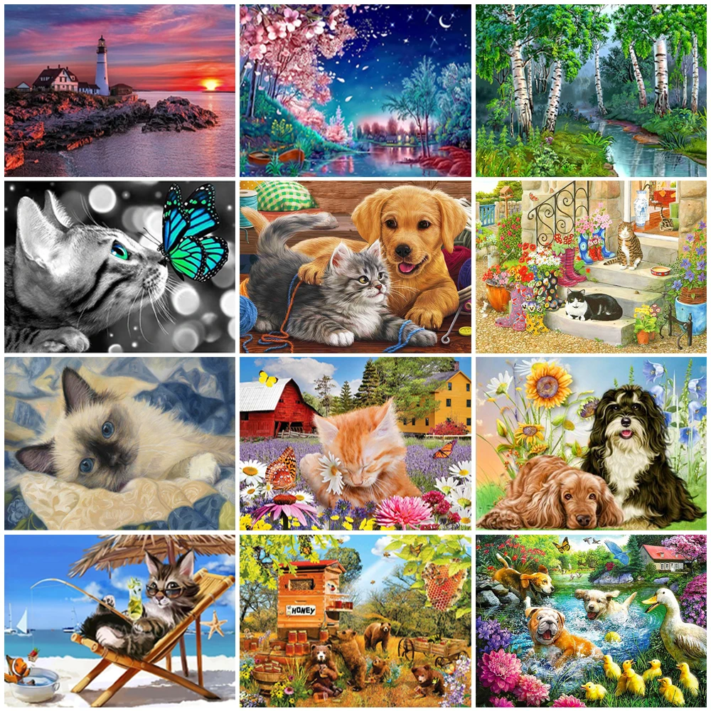 

5D алмазная живопись «сделай сам», животное, кошка, собака, полная круглая квадратная вышивка, пейзаж, мозаика, наборы для вышивки крестиком, ...