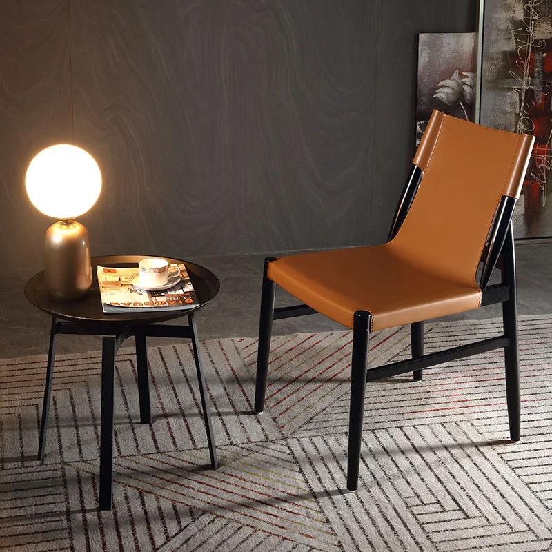 Italian Designer Chair Saddle Leather Chair Nordic Dining Chair Solid Wood Simple Book Chair
