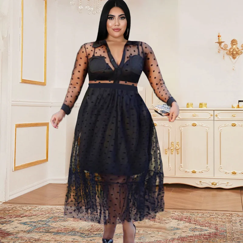 

Perspective Long Sleeved Top Ruffle Skirt Women's Two Piece Set