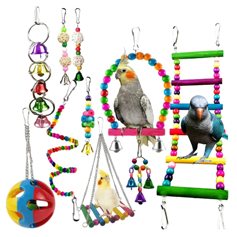 

10 Pack Parakeet Toys, Hanging Bell Pet Cage Toys,Bird Swing Chewing Toys For Small Parrots,Finches,Love Birds