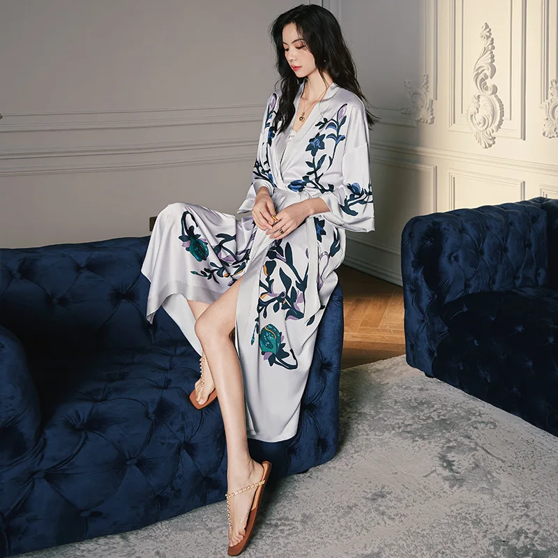 Summer Sleepwear Dresses  For Women Pajama Half Sleeves Side Split Homewear Female Nightwear Bride Silk Cloth Loungewear Robe