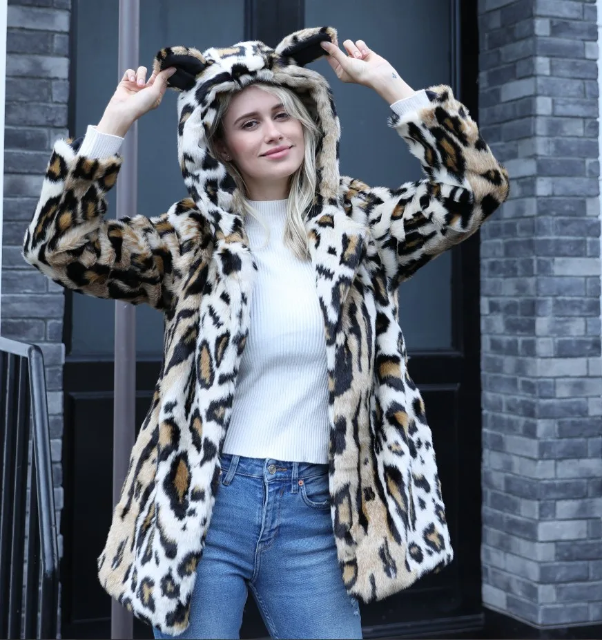 Winter Imitation Fur Coat European and American New Style Fox Fur Hooded Collar Fashionable Women's Imitation Fur Coat Women's