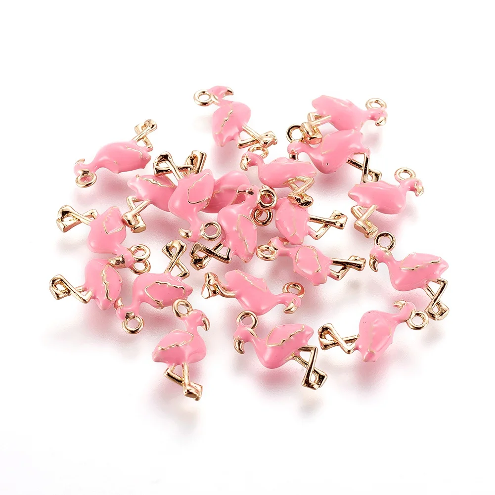 

4pcs Flamingo Shape Charms Brass Enamel Pendant Real 18K Gold Platinum Plated Mini Charm for Necklace Bracelet Jewelry Making