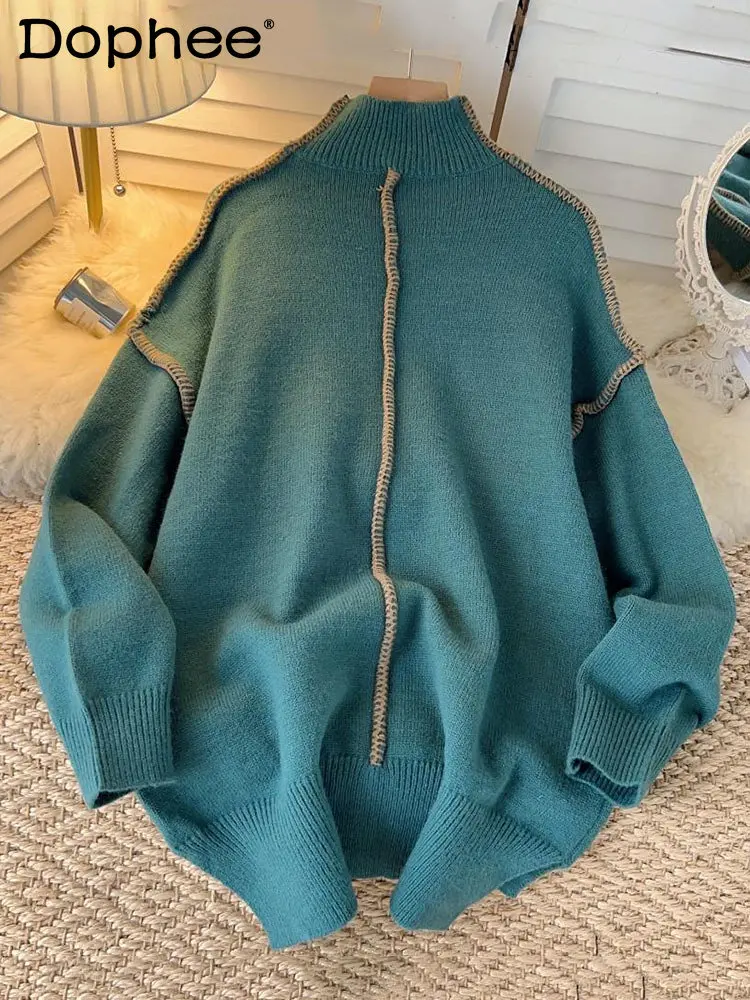 

Модный простой вязаный пуловер в стиле пэчворк, женский свободный утепленный свитер с круглым вырезом и длинным рукавом, осень 2022