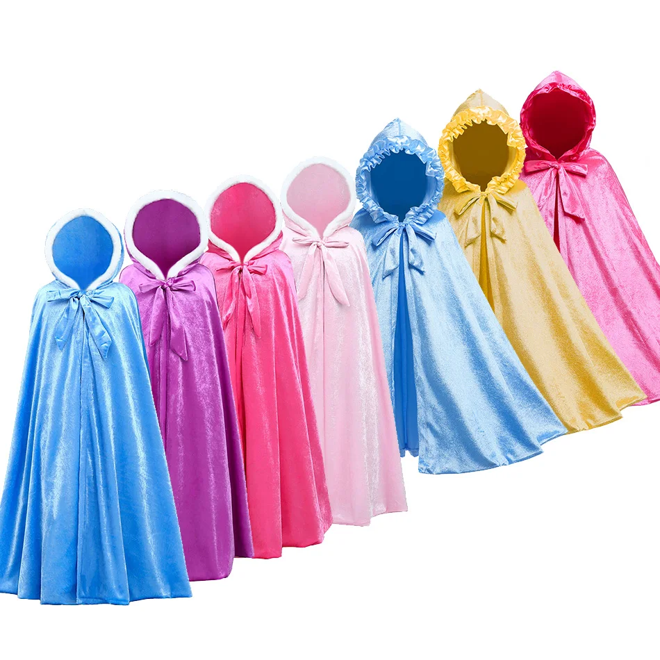 

Children Robe Girls Long Dress Baby Aurora Party Photography Props Kids Halloween Costume Fleece Cloak with Crown Necklace Wand