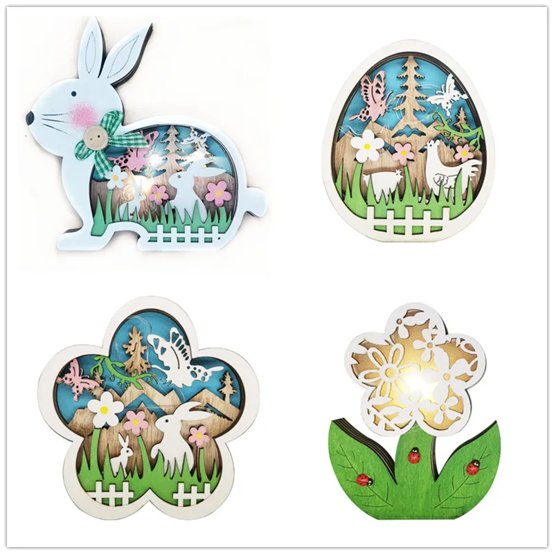 

2022 Easter Decorations for Home Wooden Easter Bunny LED Light Easter Craft Easter Bunny Ornament Easter Egg Decorate Baby Room