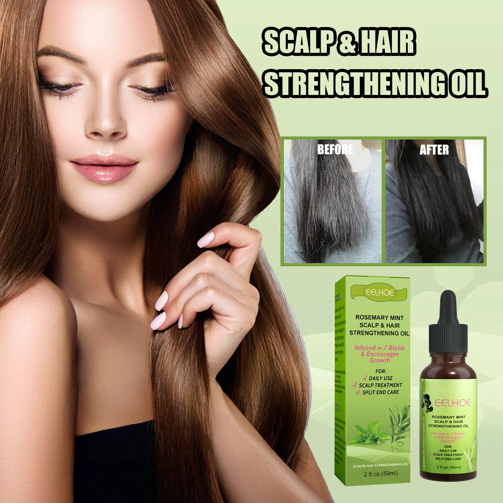 

EELHOE Hair Nutrient Liquid Mint Strengthens Hair Growth Liquid Scalp Massage Care Smoothes Dry And Frizzy Hair Care Liquid