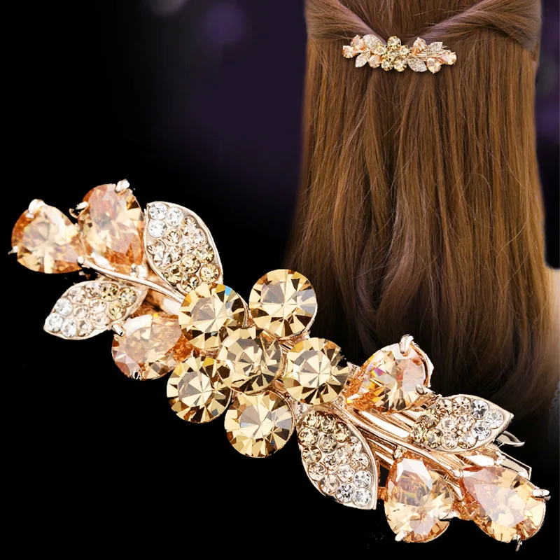 

New Korean Violet Zircon Spring Hairpin Boutique Crystal Horizontal Clip Top Clip Elegant Women's Fashion Hairpin