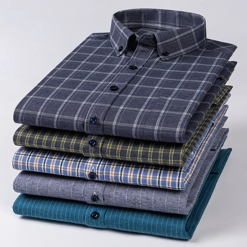 New 100% Cotton Men's Shirt Long Sleeve Flannel Classic Versatile Soft Breathable Casual Fashion Business Men's Clothing 7XL