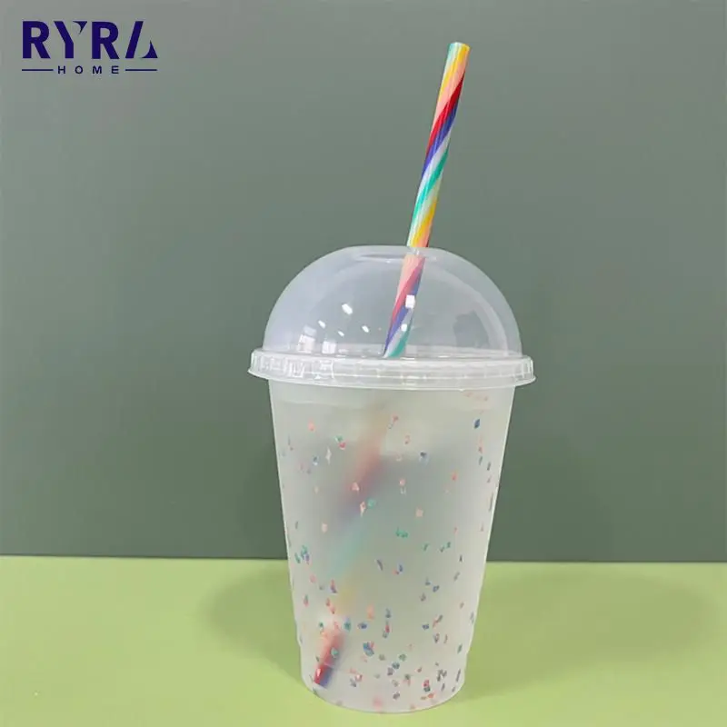 

16/24oz Clear Straw Cups With Lid Color Changing Confetti Reusable Cup Plastic Tumbler Matte Finish Coffee Mug Tea Water Bottle