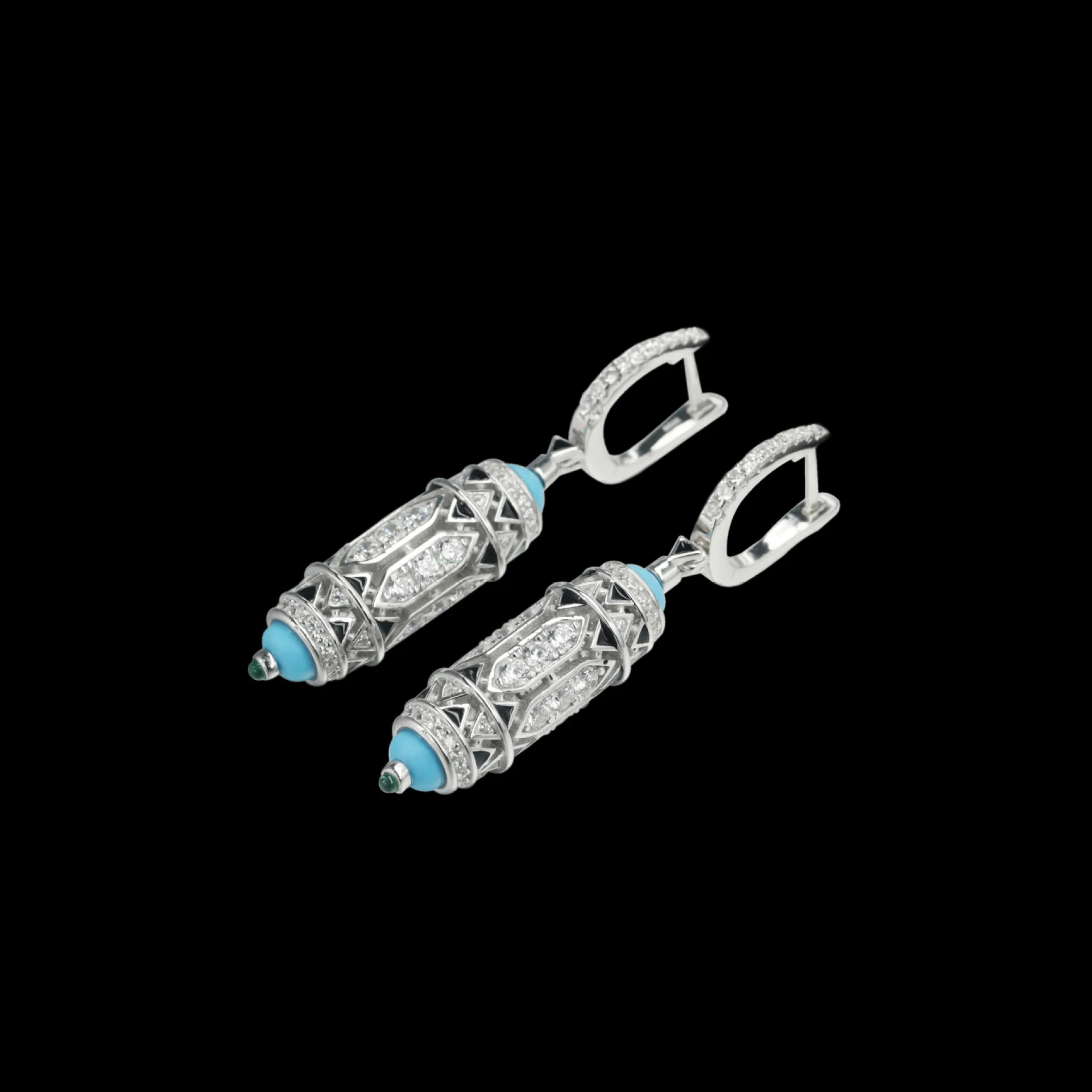 Фото Серебро 925 пробы с позолотой, высокоуглеродистым цирконием, в стиле Cartier, с синей бирюзовой эмалью, декоративное, универсальное, в стиле ар-деко №4