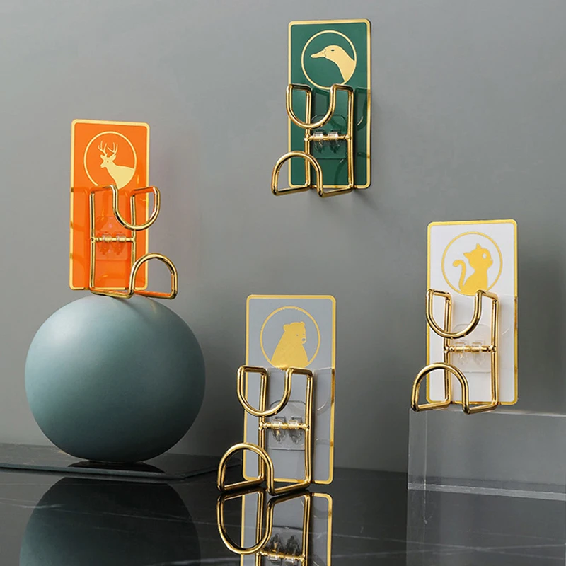 

Wall Mounted Hook Punch-Free Paste Washbasin Hooks Holder Cute Cartoon Pvc Key Umbrella Storage Rack Save Space Bathroom Racks
