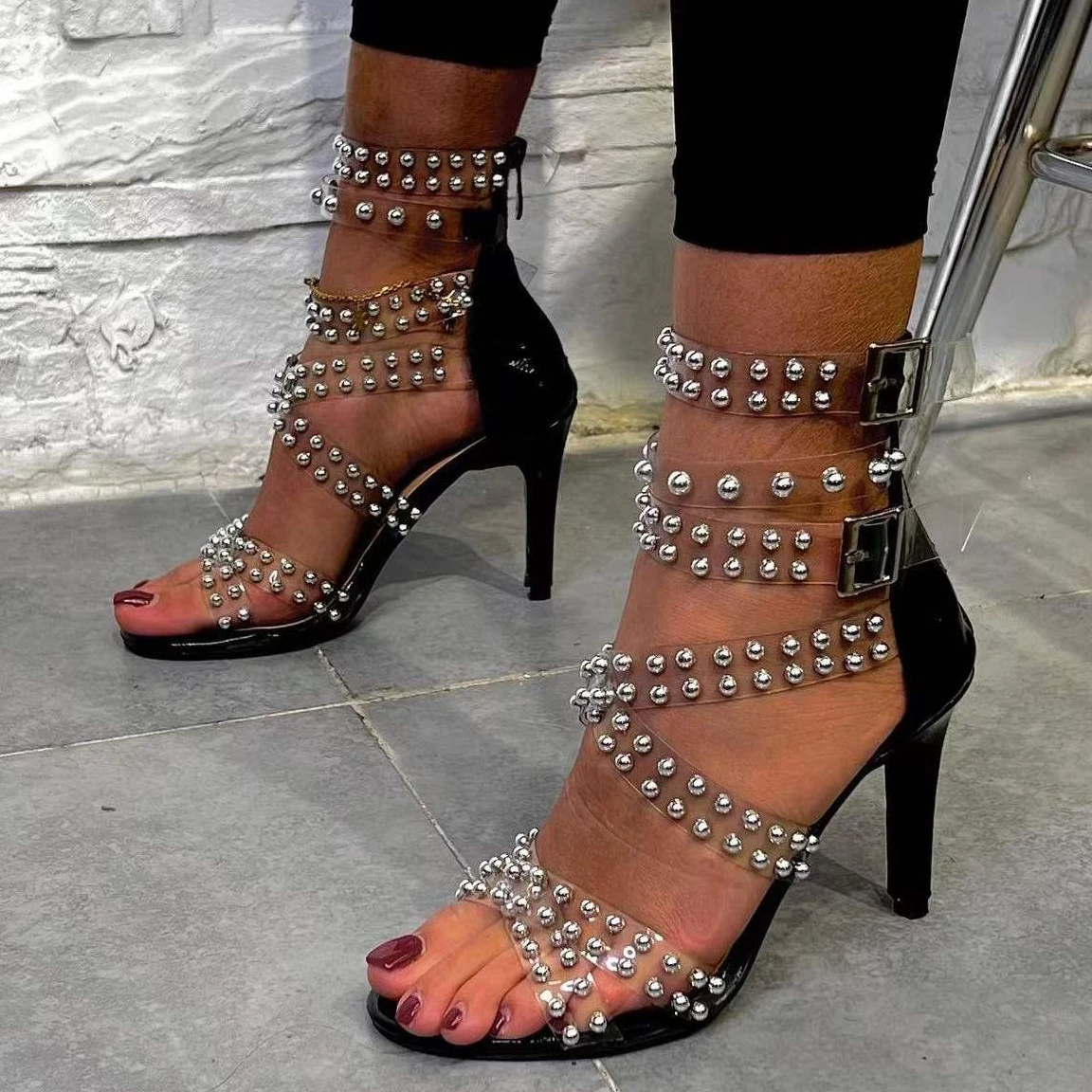 

2022 Women's Zipper Metal Pumps Fashion Women High Heels Sandals Party Shoes Zapatillas Zapatos Mujer Chaussure Woman Summer
