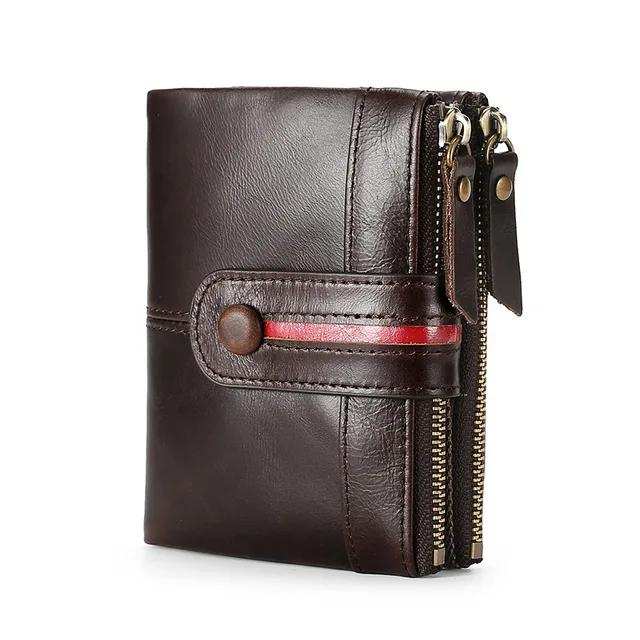 Vintage Genuine Leather Zipper Wallet for Men Women Short Vertical Business Card Cover Holder Money Bag Purse Man Wallet 1