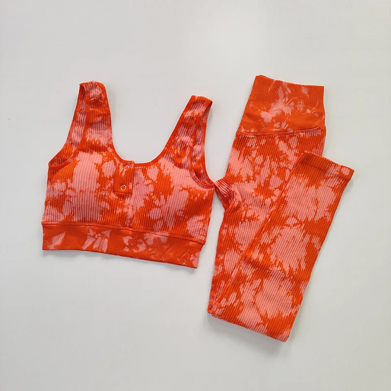 2PCS Seamless Women Yoga Set Workout Bra Gym Clothing Fitness Crop Top Sexy Tie Dye Sportswear High Waist Leggings Sports Suits