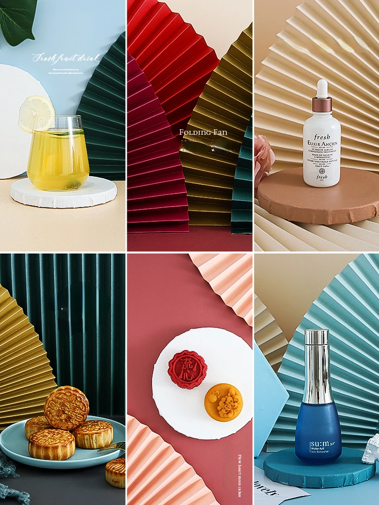 

New Year's Photo INS Handmade Paper Fan Food Photography Props China Advertising Style Cosmetic Ornaments Background Decoration
