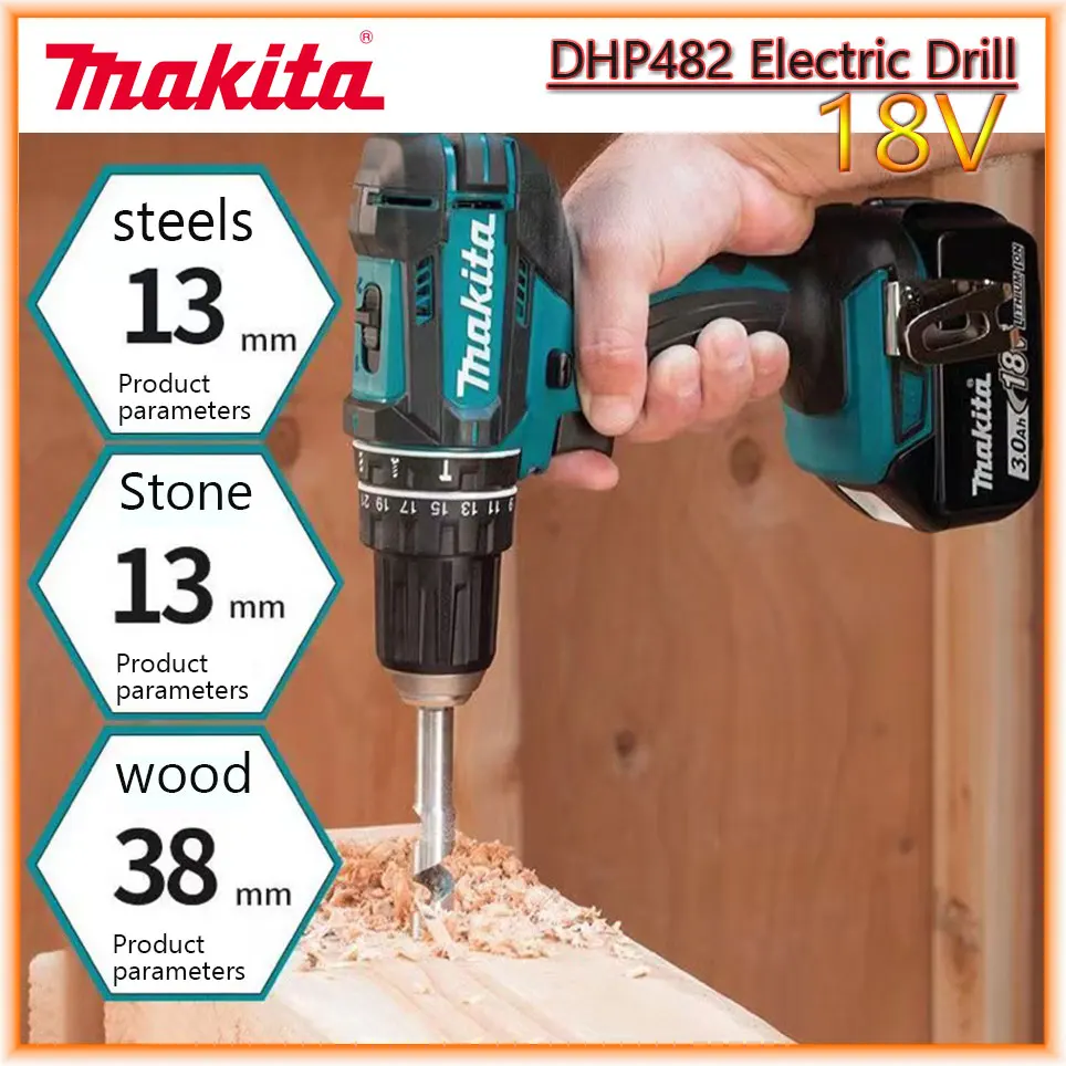 

Makita DHP482 Electric Drill Rechargeable 18v Impact Drill Cordless Drill Driver Electric Screwdriver 100%brandnew Electric Tool