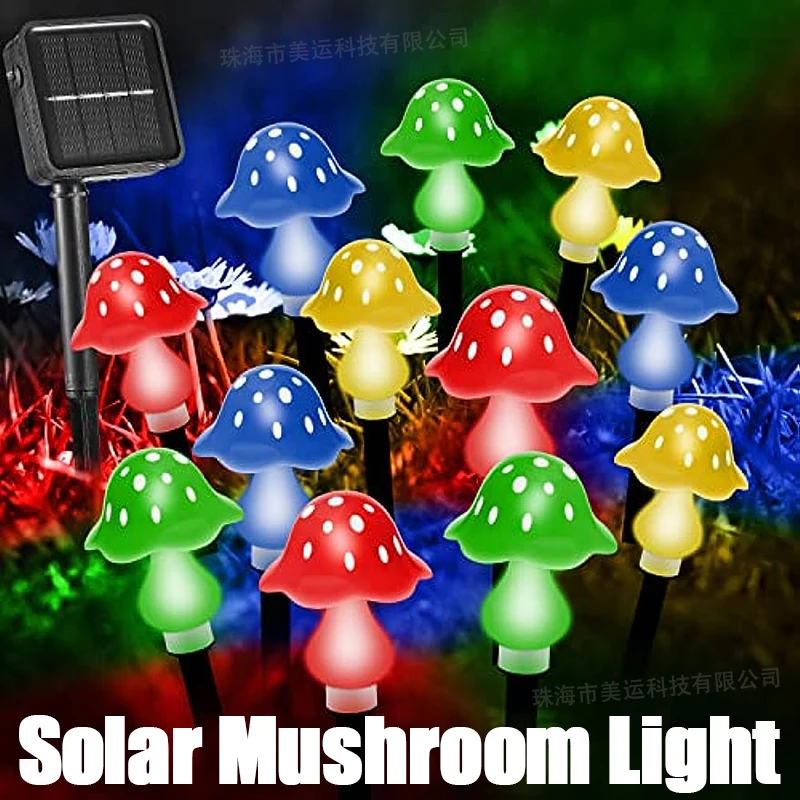 

Outdoor Mushroom Solar Light Garden Waterproof With 12LED String Landscape For Villa Outside Yard Path Lawn Christmas Decor Lamp