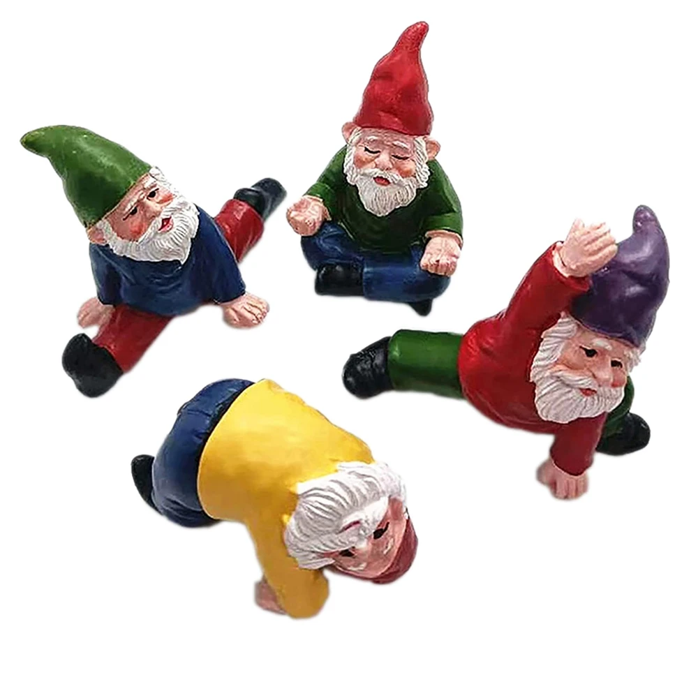 

4Pcs Funny Garden Gnomes Yoga Dwarf Garden Ornaments Fairy Garden Gnome Accessories Miniature Decorations