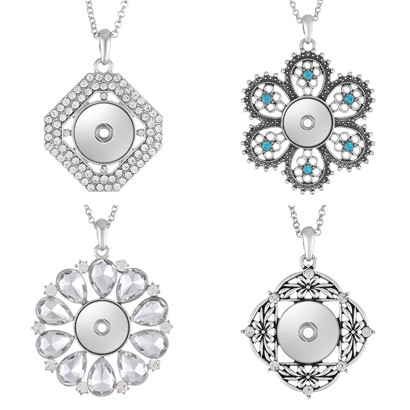 

Новые Кристальные квадратные цветы, крылья, посеребренные модные подвески, ожерелье 60 см, подходит для 18 мм кнопок, сделай сам, ювелирные изд...