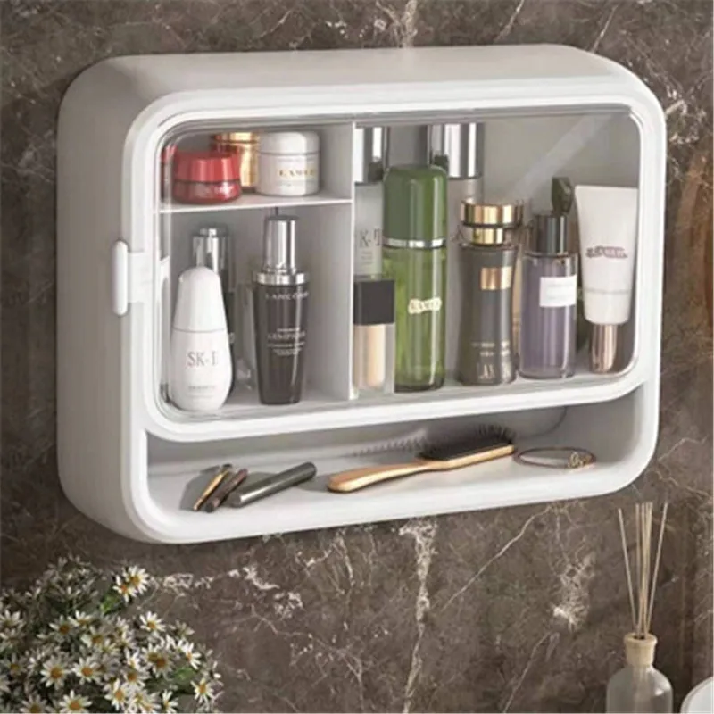 

Box Hole Storage Free Mounted Bathroom Large Household Toilet Capacity Mounted Wall Cosmetic Shelf Wall Dustproof