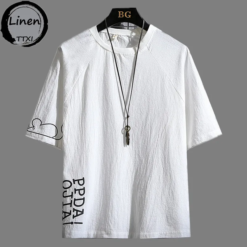 

2022 Summer New Mens Cotton And Linen Short Sleeve T-shirt Fashion Male Large Size Mouse Print Cotton And Linen Short Sleeve