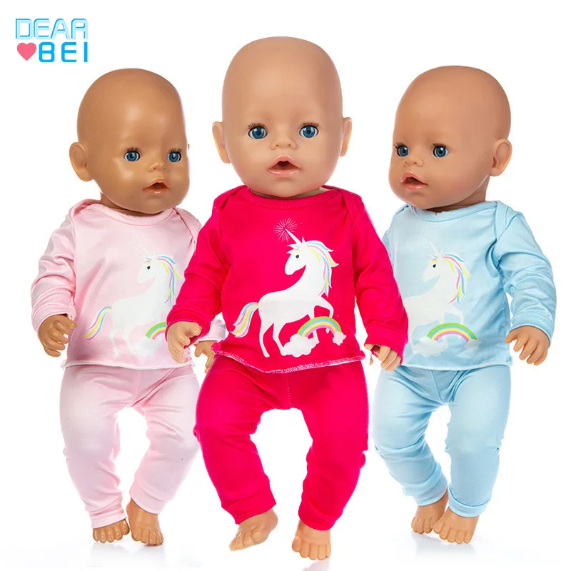 

2022 New Baby New Born Fit 18 inch Doll Clothes Accessories Red Pink Blue Unicorn Clothes Set For Baby Birthday Gift