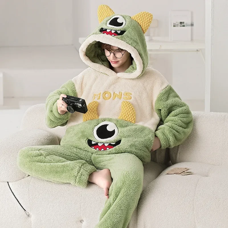 

Cartoon Pajamas Couples Hoodies Sleepwear Anime Winter Thicken Matching Warm Sets Family Pijama Sets Soft Homewear Men Pyjamas