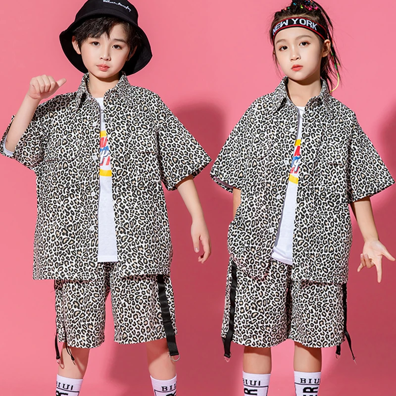 

Children'S Hip-Hop Street Dance Costumes Boys Drums Leopard Print Kpop Outfits Girls Jazz Performance Stage Costumes DQS9958